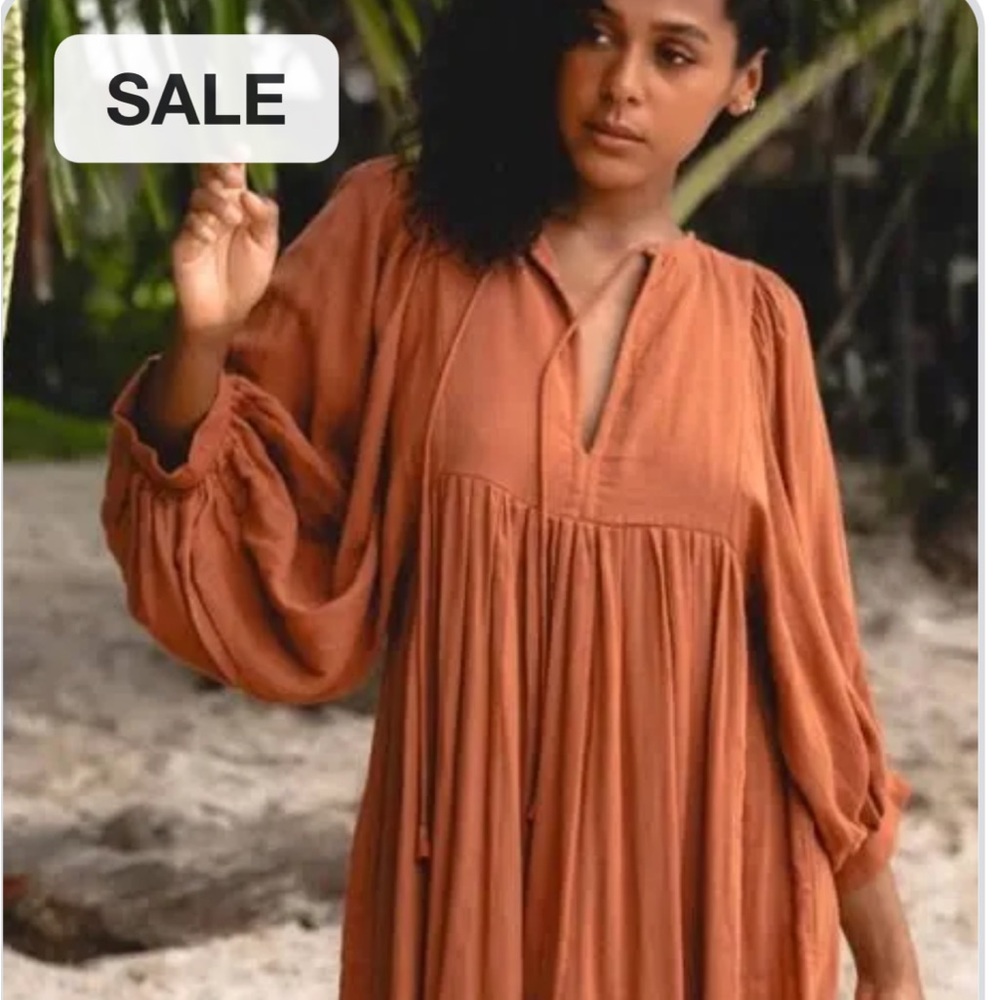 Daughters of India Rust Long Sleeve Flowing Maxi Dress